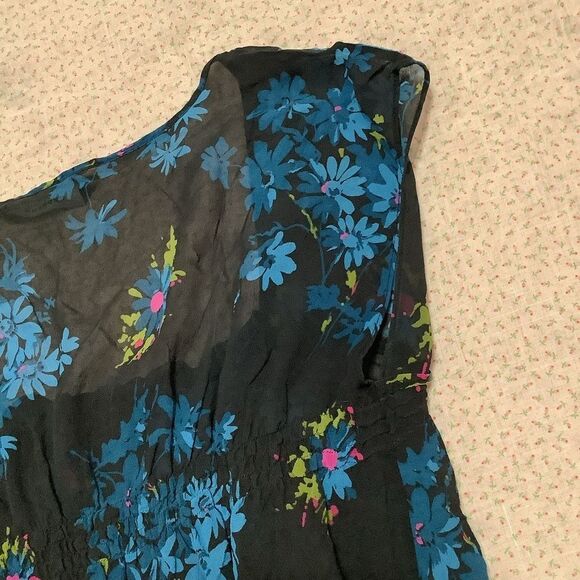 Express Vintage Silk Whimsigoth Black Floral Sheer Fairy Milkmaid Blouse 13/14 - Picture 10 of 13